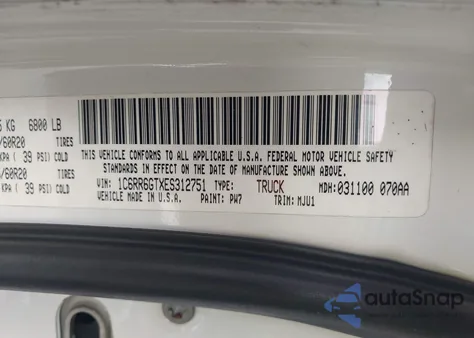 2014 Ram 1500 Big Horn z USA, uszkodzony, nr VIN 1C6RR6GTXES312751